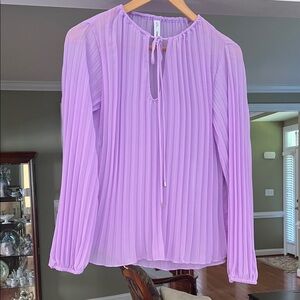 MNG Mango Sheer Pleated Long Sleeve Lavender Lilac Purple Top Blouse Shirt, S